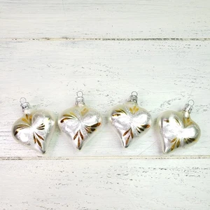 Set 4 Ornamenti Natalizi Cuore Vetro Cecoslovacchia Vintage Argento Oro - Foto 1 di 5