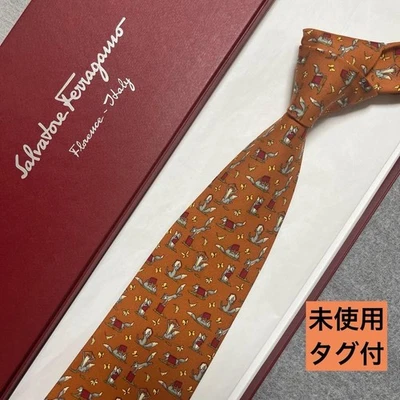 Nueva corbata Salvatore Ferragamo sin usar naranja gris zorro mariposa 100 % seda Italia Foto 1 de 4