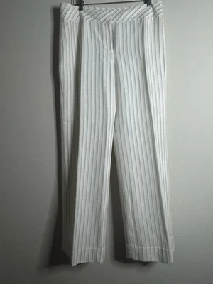 Pantalones Ann Taylor LOFT Lino Mezcla Algodón Rayas Pierna Ancha Talla 12 36x32.5  Foto 1 de 4