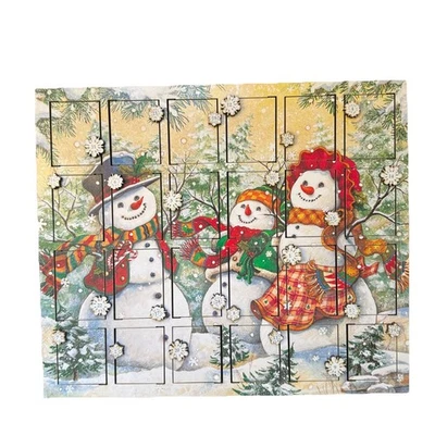 Byers Choice Wooden Christmas Advent Calendar Snowman Scene 24 Doors 15”x13” - Image 1 of 4