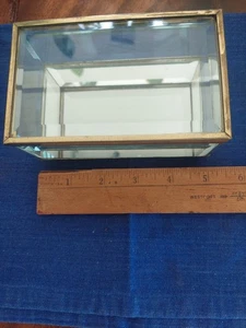 Vintage Brass And Glass Rectangle Box With Mirror In Bottom - Picture 1 of 4