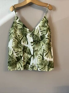 H&M Green Leaf Print Linen Summer Top - Size Extra Large - Picture 1 of 2