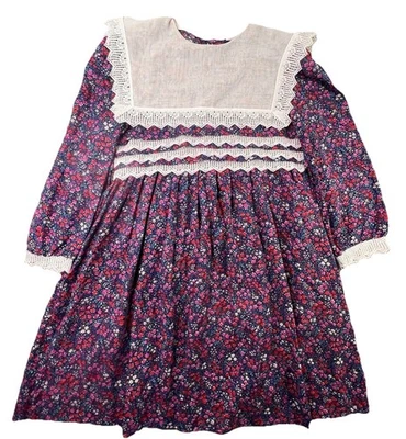 Vestido babero floral ajustado a mano Polly Flinders niña talla 12 cabaña pradera Foto 1 de 4