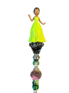 Garden Fairy Wand Princess Tiana Green Garden Stake Beaded New Gift - Picture 1 of 6