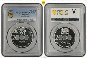 BULGARIA 10 Leva 2000 Plata NGC PF66 Nuevo Milenio Campanas Agujeros en Ceros - Imagen 1 de 3
