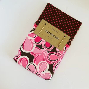 Homemade Flannel Pillowcase Handmade Standard Size Pink Brown Flowers Girl - Picture 1 of 4
