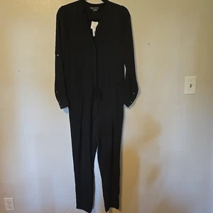 VINCE Pants Jumpsuit Long Sleeve Drawstring Waist Satin Black 4 NWT - Picture 1 of 9