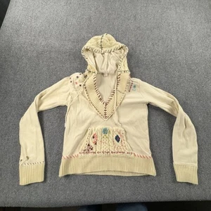 Free People Pullover Damen Medium creme bestickt Strick Hoodie Boho Pulli - Bild 1 von 11
