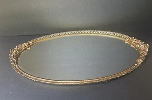 Vintage Matson Spiegel Waschtisch Tablett, oval Hollywood Regency vergoldet Messing Rosen mit Blättern - Bild 1 von 9
