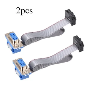 2pcs IDC Wire Flat Ribbon Cable DB9 Female to FC-10 Female Connector 20cm Length - Picture 1 of 4