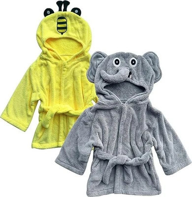 NUEVO Juego de 2 batas de baño con capucha de felpa de abejorro y elefante talla 0-9 meses Foto 1 de 3
