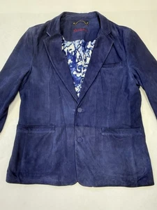 Robert Graham Men’s Blue Suede 2 Button Jacket Blazer Size 46 As Is - Picture 1 of 21