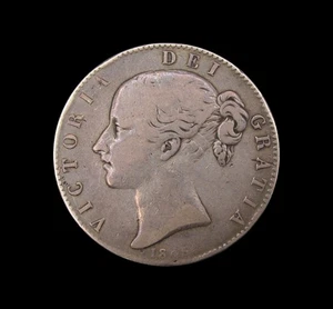 VICTORIA 1845 JUNGKOPF SILBER KRONE - SELTENER AANNO FEHLERRAND - Bild 1 von 3