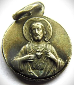 Antik Silber Skapulier Heilige Medaille Herz Jesus Heilige Jungfrau Maria Karmel - Bild 1 von 3