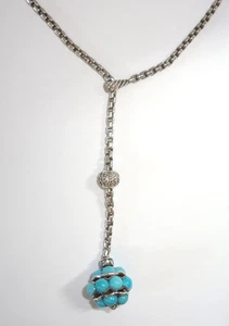 Collana DAVID YURMAN in argento sterling con diamanti e turchesi Lariat Y - Foto 1 di 10