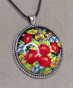 Precioso collar de vidrio colgante grande Folkart ucraniano, 18", 1,75" #4 - Imagen 1 de 1