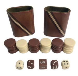 Vintage Backgammon Replacement Pieces 15 Brown 15 Cream 5 Die 2 Cups Acey Deucey - Picture 1 of 8