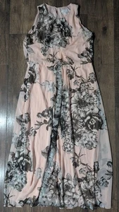 Coldwater Creek Blush Pink & Gray Floral Print Chiffon Overlay Maxi Dress Sz 16 - Picture 1 of 17