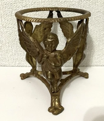 "Pedestal de querubín de latón sin inserción ángel tocando laúd estilo Hollywood Regency 4,75""" Foto 1 de 4