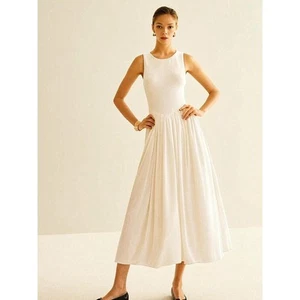 NWT Commense Panel Pleated Jersey Tank Dress XL Midi Pullover Minimalist Beach - Picture 1 of 12
