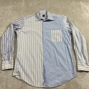 Coast Italy Shirt Mens L Blue White Striped Button Up Patchwork Pocket Office - Picture 1 of 8