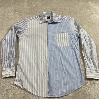 Coast Italy Shirt Mens L Blue White Striped Button Up Patchwork Pocket Office - Image 1 of 4
