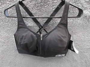 NEU Victoria Secret Sport-BH Knockout vorne geschlossen schwarz mit silber 36DD - Bild 1 von 15