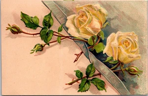Vintage geprägte Postkarte gelbe Rosen Blumen Kunstdruck in Deutschland Antik - Bild 1 von 2