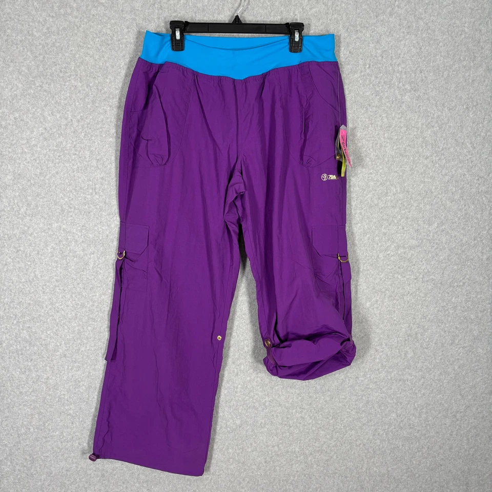 Calça Zumba Cargo Feminina XXL 2XL Roxa Azul Converte-se em Capri Craveworthy Dance - Imagem 1 de 4
