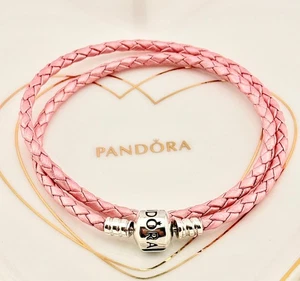 Neu Original Pandora Moments Doppel Schimmerndes Rosa Lederarmband 590705CMP - Bild 1 von 8