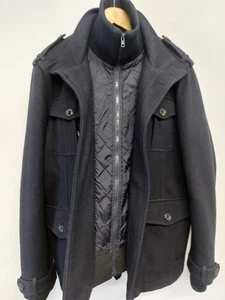 Esprit Mens Navy Blue Wool Coat Jacket Size XL High Neck Funnel Mock 2in1 - Picture 1 of 15