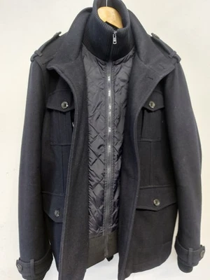 Esprit Mens Navy Blue Wool Coat Jacket Size XL High Neck Funnel Mock 2in1 - Image 1 of 4