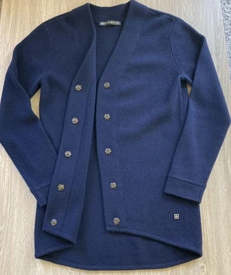 CÁRDIGAN USADO BALENCIAGA AZUL MARINO ACANALADO MANGA LARGA CON LOGOTIPO ENCANTO, TALLA 34, EXC Foto 1 de 4