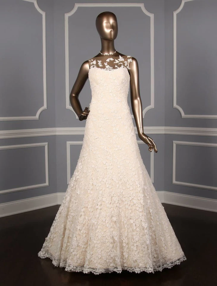 Vestido de novia ROMONA KEVEZA RK5452 sin mangas ilusión encaje D. blanco rubor alineado Foto 1 de 4