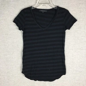 Rebecca Beeson Striped T-Shirt Top Womens Size S Small Black Sheer Short Sleeve - Picture 1 of 7