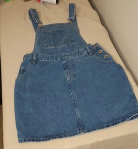 Boohoo Blue DENIM OVERALLS SKIRT ROMPER Size 6 Metal Buttons - Picture 1 of 4