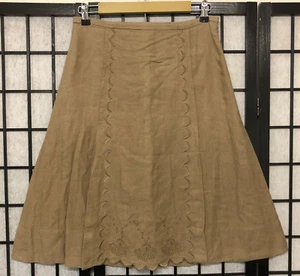 Y2K J Jill Linen Skirt 6P Medium Beige A Line Embroidered Scallops Midi B1 - Picture 1 of 9