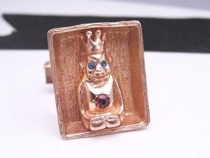 Vintage 14K Yellow Gold Sapphires Ruby Royal Order of Jesters Billiken Cufflink - Picture 1 of 9