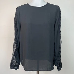 Who What Wear Blouse XS Black Ruffle Lace Long Sleeve Sheer Top Women's - Picture 1 of 12
