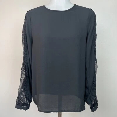 Who What Wear Blouse XS Black Ruffle Lace Long Sleeve Sheer Top Women's - Image 1 of 4