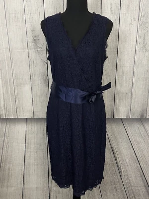 Adrianna Papell Women's Size 12 Navy Blue Sleeveless Lace Midi Dress - Image 1 of 4