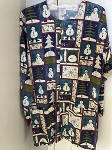 Nursing Scrubs Jacket Winter Snowman Snowflake Pattern Long Sleeve XS - Picture 1 of 12