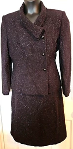 Kasper Mujer Talla 14P Negro Brillante Boucle Falda Traje Chaqueta Falda Forro Completo - Imagen 1 de 7