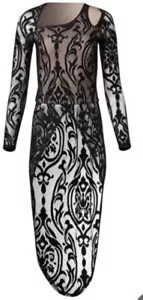 Venus schwarz Spitze Ausschnitt vorne Maxi Top asymmetrisch durchsichtig sexy Stretch Gr. Large - Bild 1 von 9