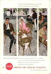 Coca Cola Print Ad WHEN YOU COME TO PARIS Cafe Dog in Chair Fashion c1957 - Picture 1 of 1
