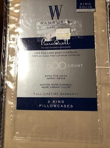 Nuevas fundas de almohada Wamsutta Pimacott 500 TC King damasco tejido satén topo liso - Imagen 1 de 5