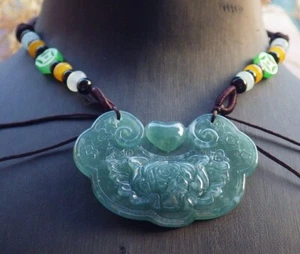 Certified Green 100% A Jade jadeite Pendant Lotus Ruyi Flower Heart 如意 100231 TS - Picture 1 of 9