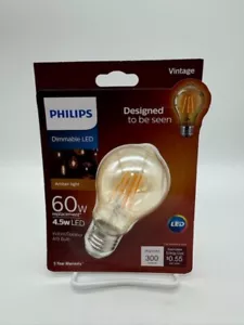 Philips Dimmable LED Amber Light 4.5w LED Indoor/Outdoor A19 Light Bulb - Picture 1 of 2