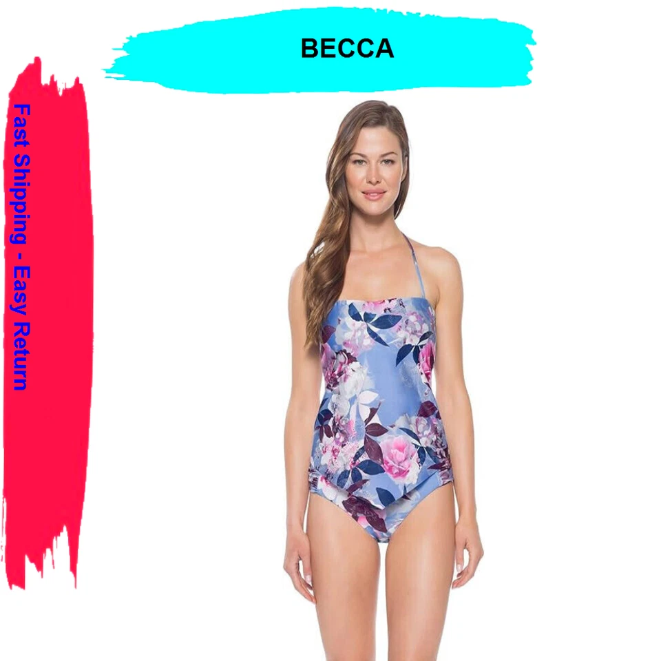 BECCA Multi-color Floral Print Bandeau Tankini Swimsuit Top S