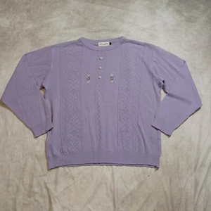 Merry Gold Floral Cable Knit Jumper Womens Large Purple Lilac Grandma Sweater - Picture 1 of 12